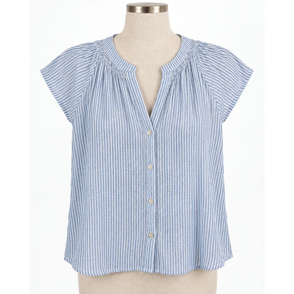 Rails Alena Linen Blend Sleeveless Button Top Blouse Blue Sanibel Stripe S